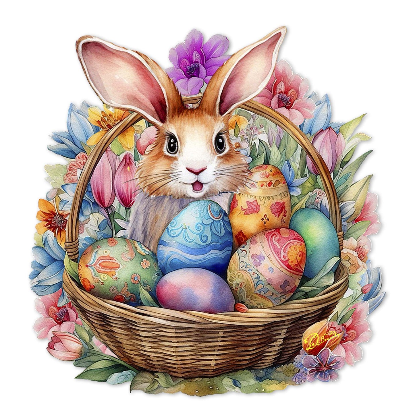Bunny in a Basket Holiday Door Decor by G. Debrekht - Easter Spring Decor - 8652764H