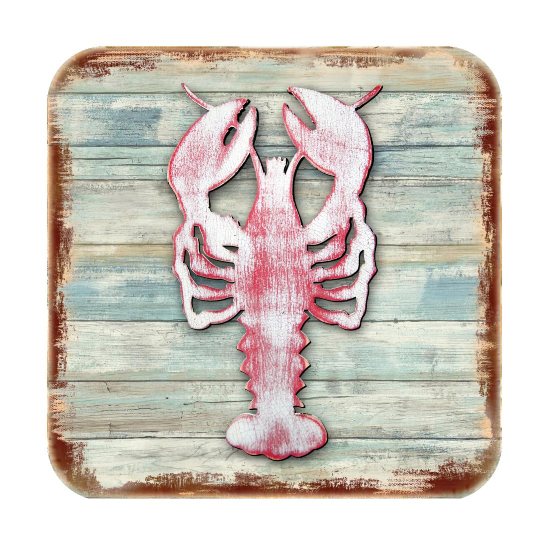 Lobster Coastal Wooden Cork Coasters Gift Set of 4 by Nature Wonders - Coastal Sea-Life Decor - 8198538-9C-S4