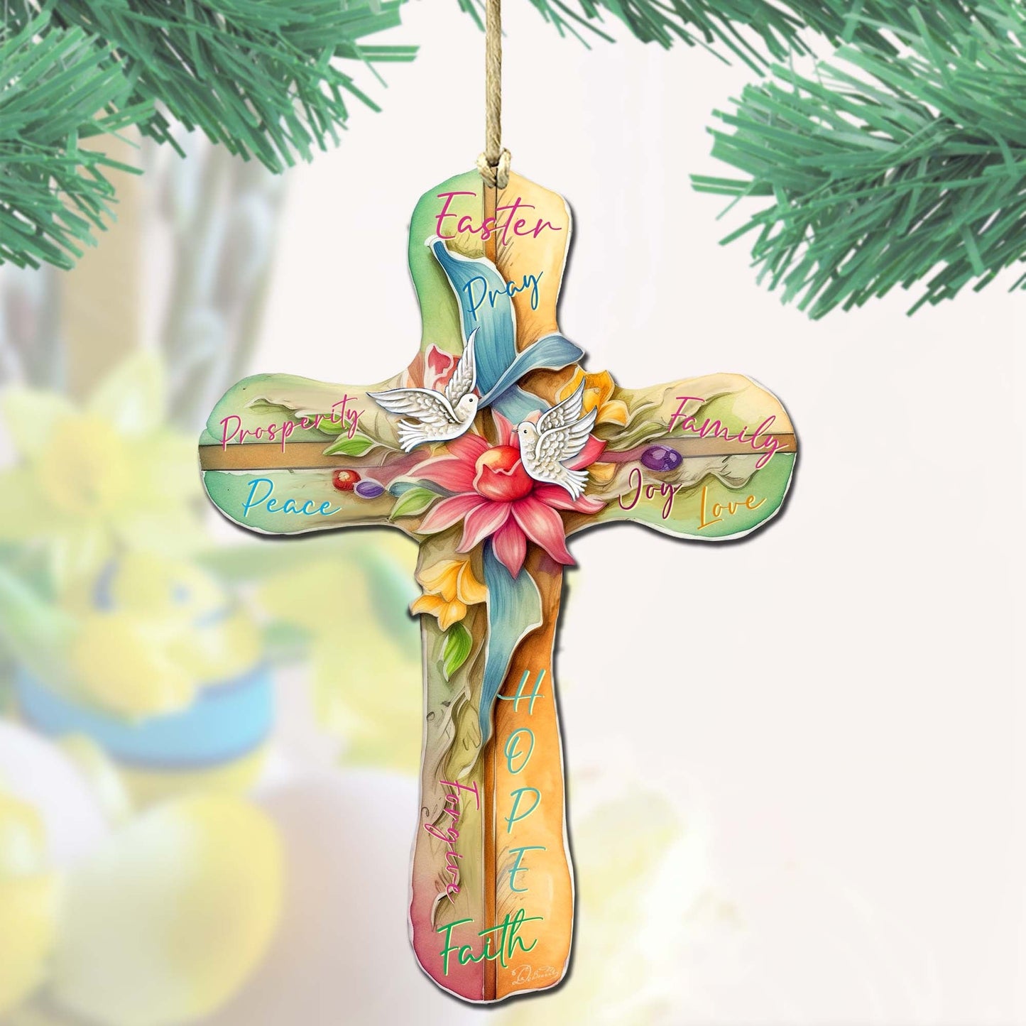 Easter Cross with Doves Wooden Ornaments by G. DeBrekht Easter Spring Decor - 8688167