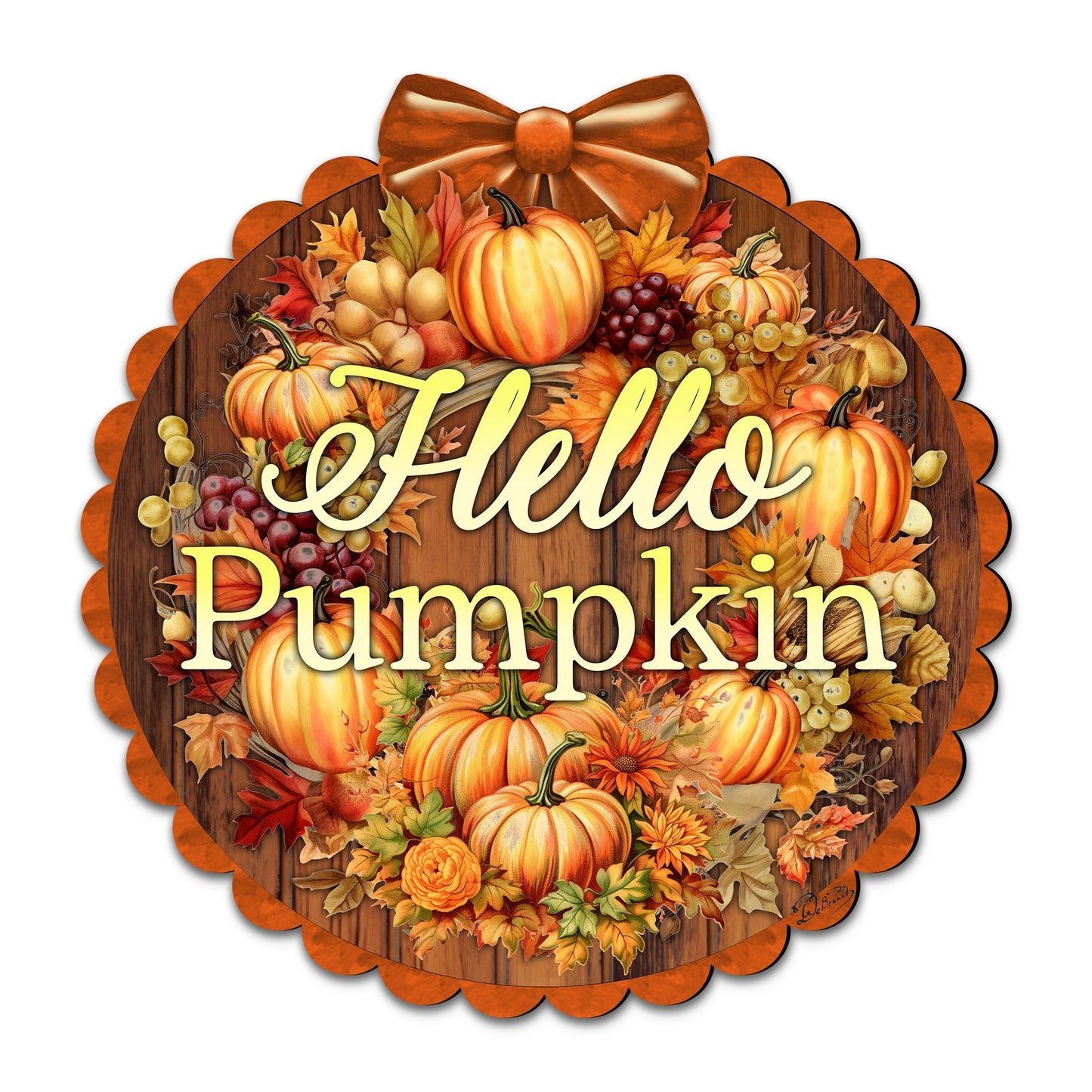 Hello Pumpkin Front Door Welcome Sign, Wooden Front Porch Decor by G. Debrekht Thanksgiving Halloween Decor - 933120H