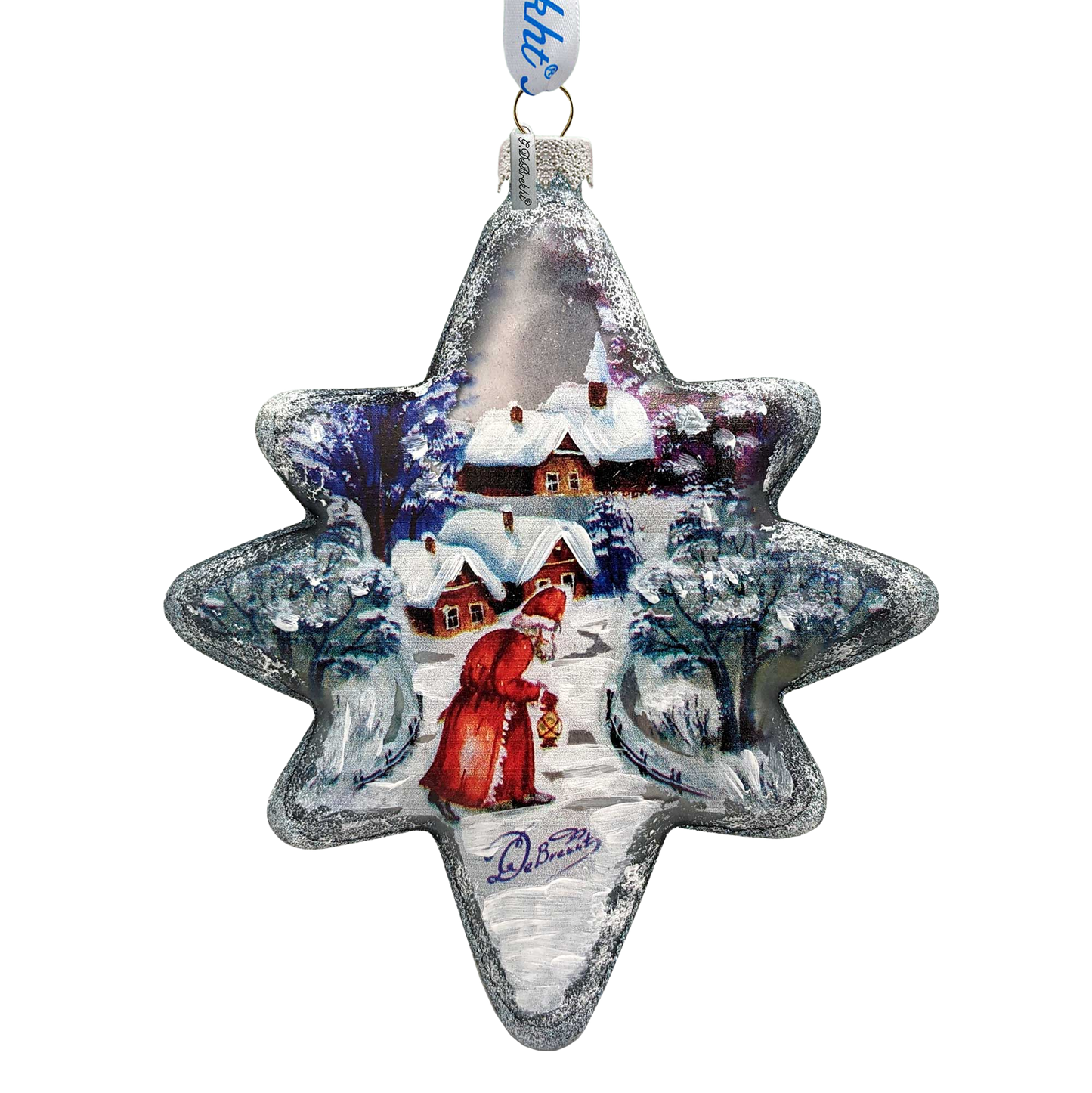 Snowman Play North Star Glass Ornament by G. DeBrekht - Christmas Santa Snowman Decor - 755-099