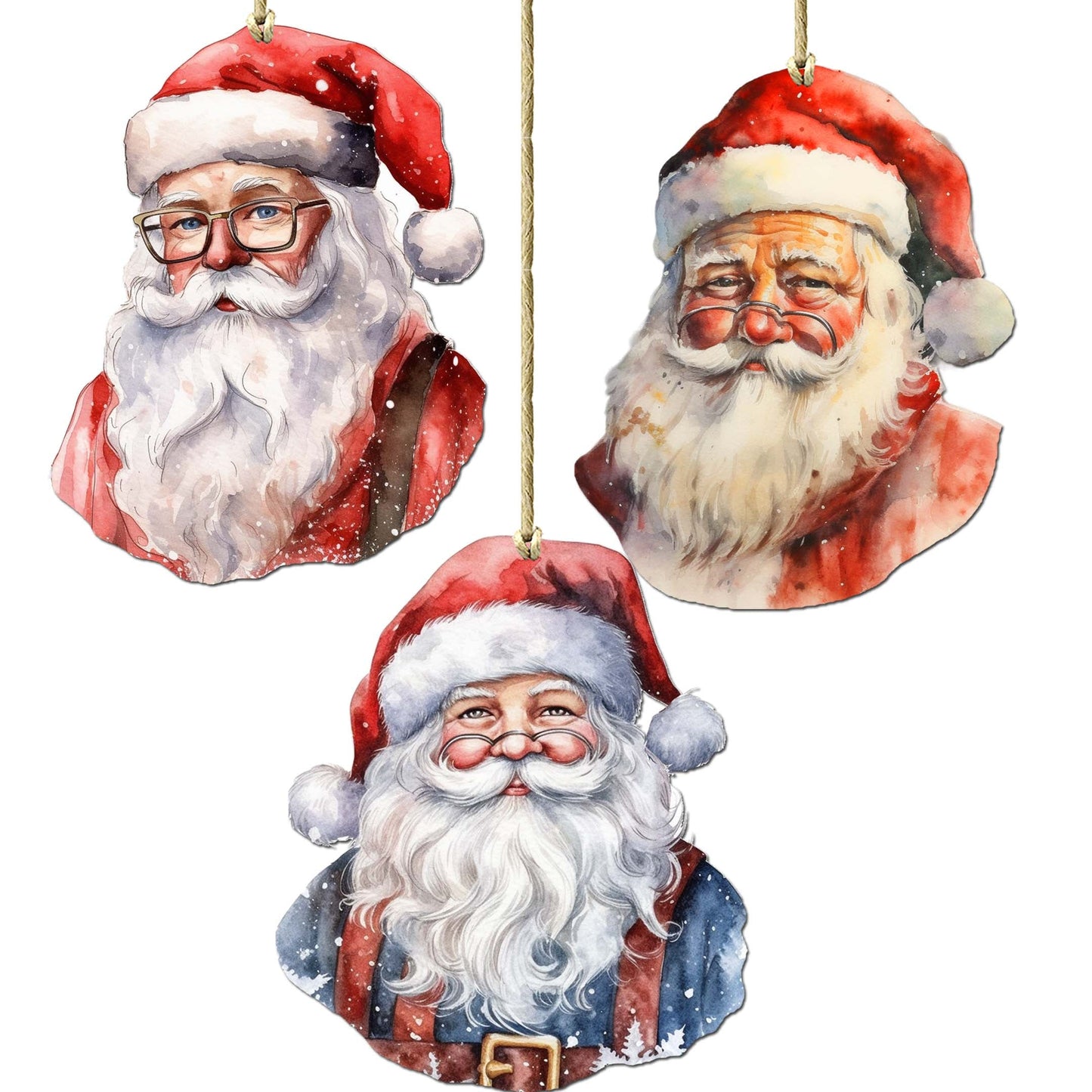 Jolly Santa Faces Decorative Wooden Ornaments Set of 3 by G. Debrekht - Christmas Decor - 8091045-S3