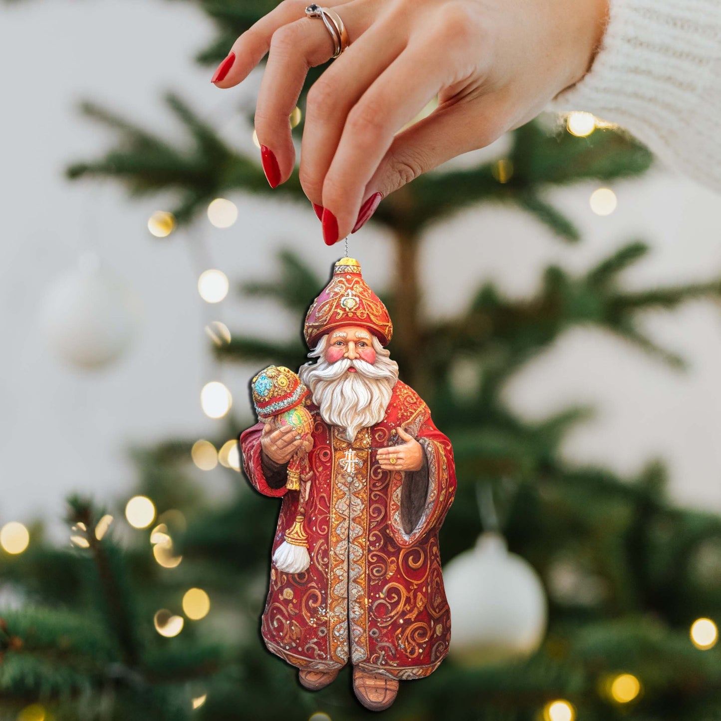 Santa Decorative Wooden Ornaments Set of 3 by G. Debrekht - Christmas Decor - 8091032-S3