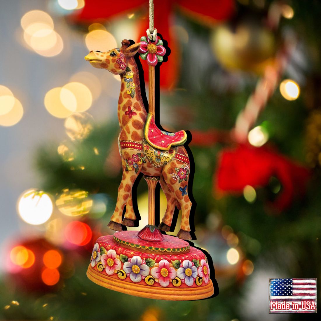Carousel Giraffe Christmas Wooden Ornaments by G. DeBrekht - Carousel Holiday Decor - 8114048
