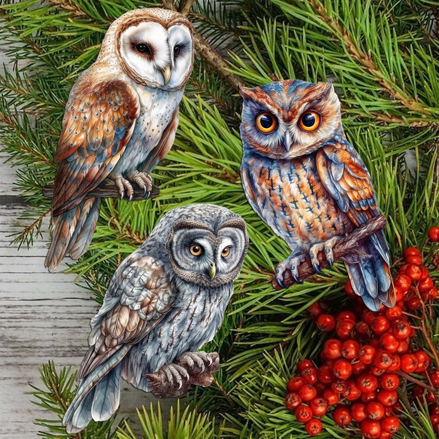 Night Owls Decorative Wooden Clip-on Ornaments Set of 3 by G. Debrekht - Wildlife Decor - 8091004C-S3