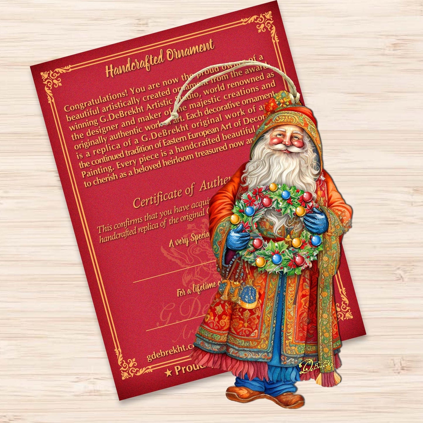 Santa's Wreath of Joy Wooden Ornaments by G. Debrekht - Christmas Santa Snowman Decor - 8691402