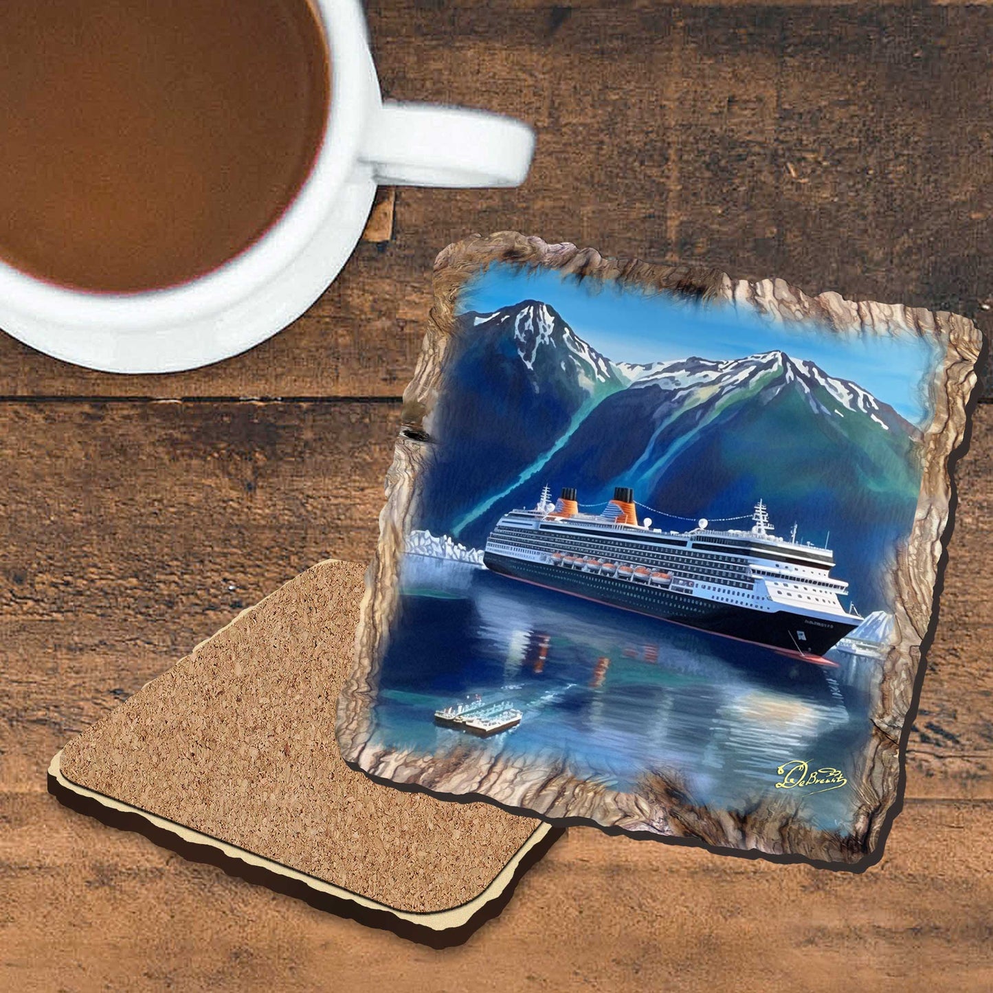 Cruise Ship Wooden Cork Coasters Gift Set of 4 by Nature Wonders Coastal Nature Wildlife Decor  - 95392C-S4