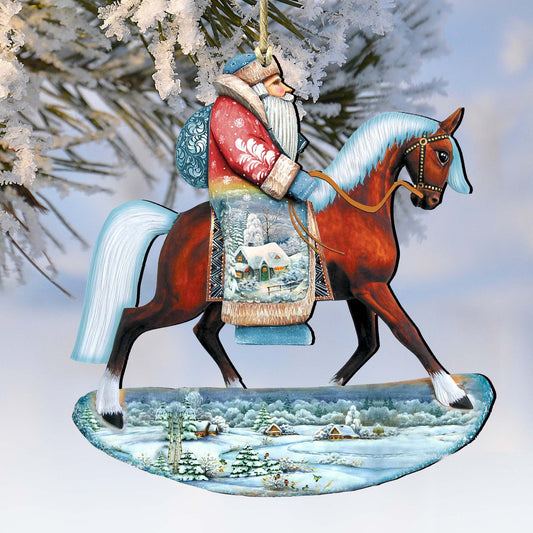 Horsey Santa Christmas Wooden Ornaments by G. DeBrekht - Christmas Santa Snowman Decor - 8151121