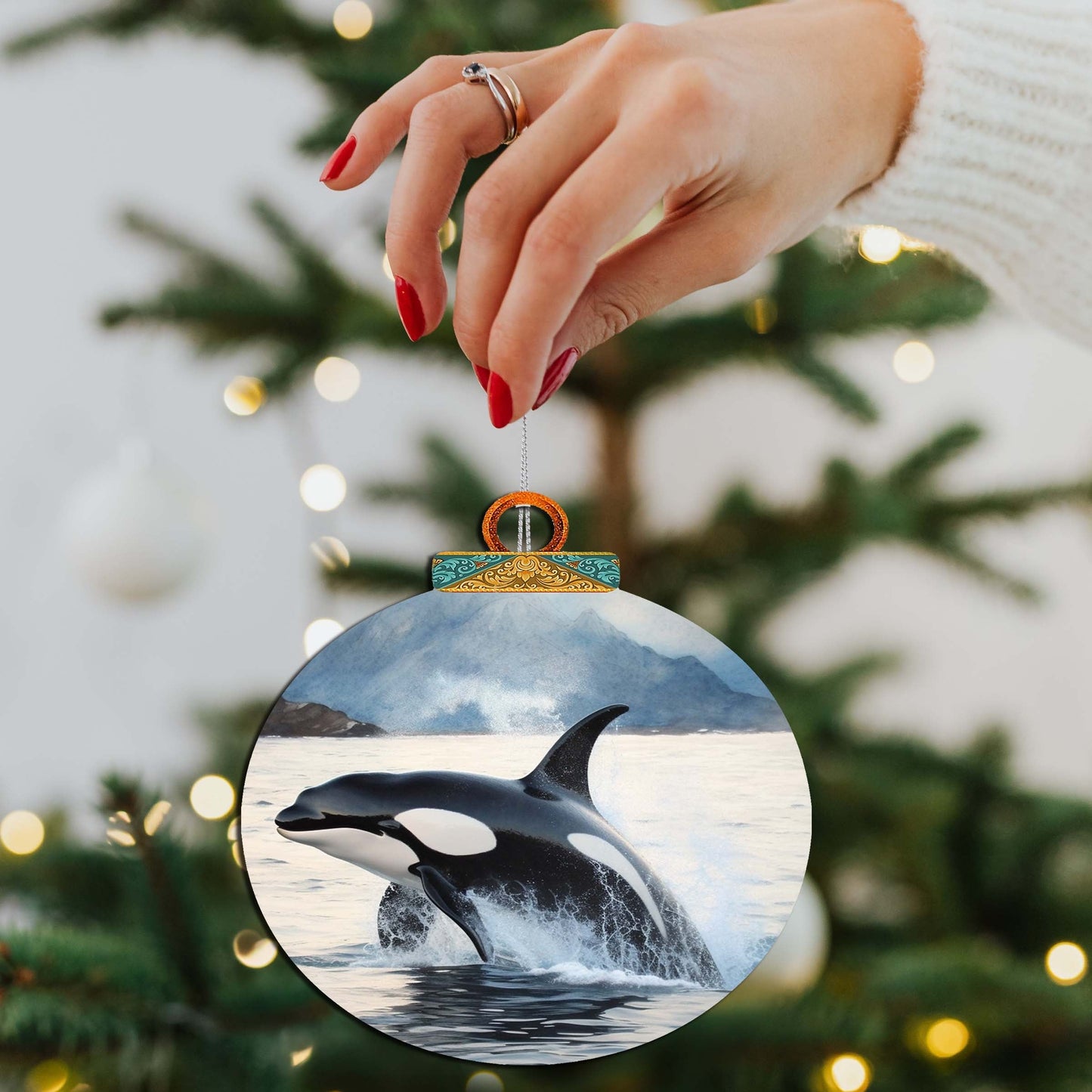 Alaskan Orcas Wooden Ornaments by G.Debrekht - Wildlife Holiday Decor - 870051