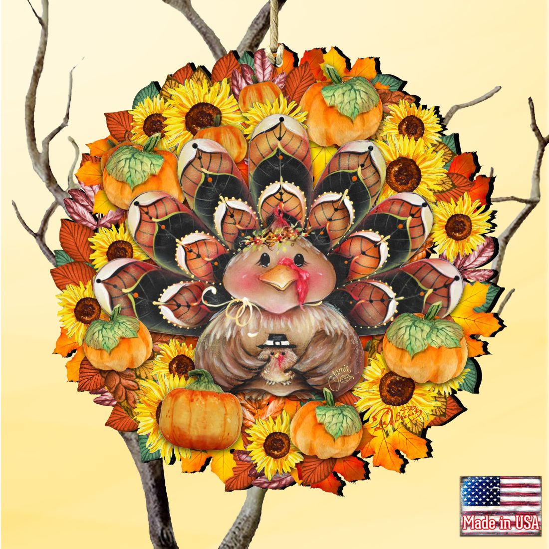 Turkey Wreath Wooden Ornaments - Thanksgiving Halloween Decor by Jamie Mills-Price - 8185305-3-MP