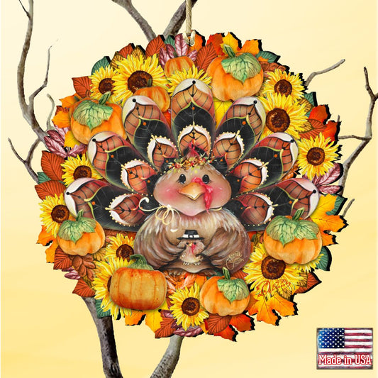 Turkey Wreath Wooden Ornaments - Thanksgiving Halloween Decor by Jamie Mills-Price - 8185305-3-MP