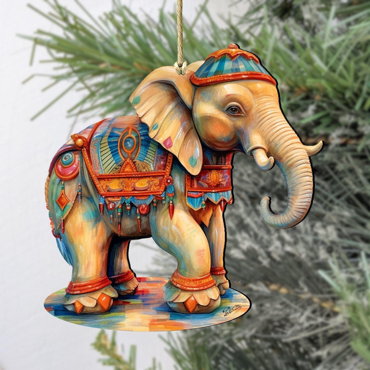 Carousel Elephant Wooden Ornaments by G. Debrekht - Christmas Decor - 8100192-3