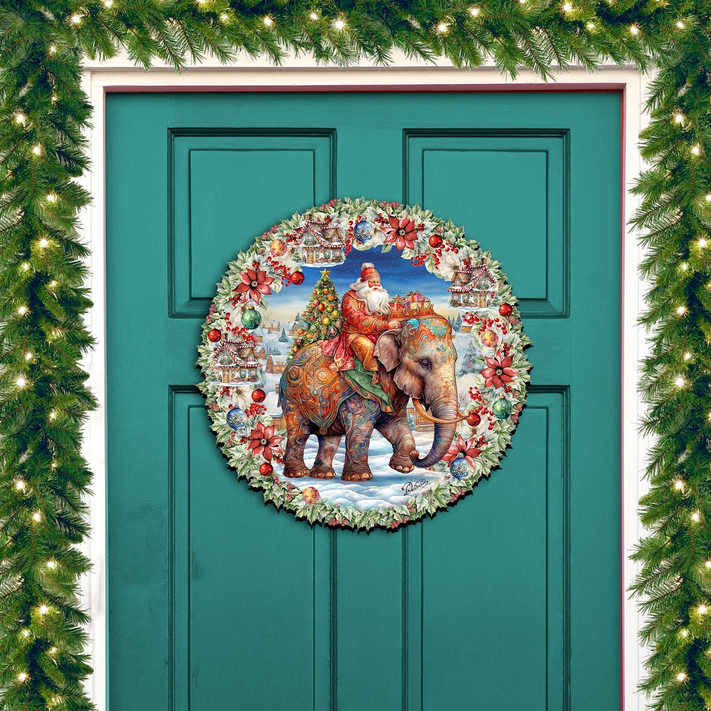 Santa on Elephant Holiday Door Decor  by G. Debrekht - Christmas Decor - 8611043H