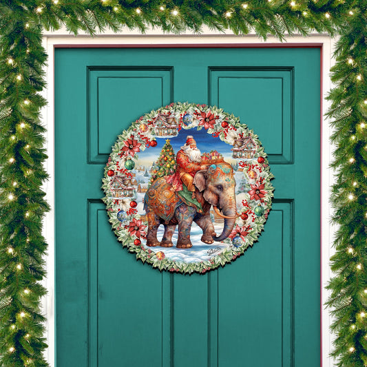 Santa on Elephant Holiday Door Decor  by G. Debrekht - Christmas Decor - 8611043H