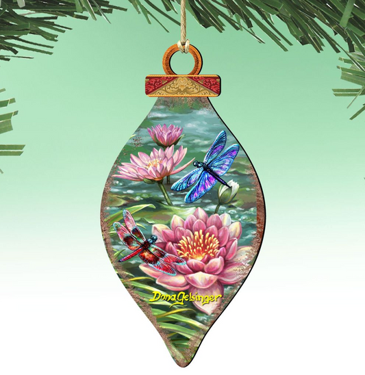 Dragonflies and Water Lilies Wooden Ornaments by Gelsinger - Wildlife Holiday Decor - 8041165-DG