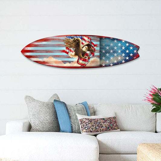 Patriotic American Flag Surfboard Coastal Door Art by D. Gelsinger - American Christmas Decor - 8490108HS