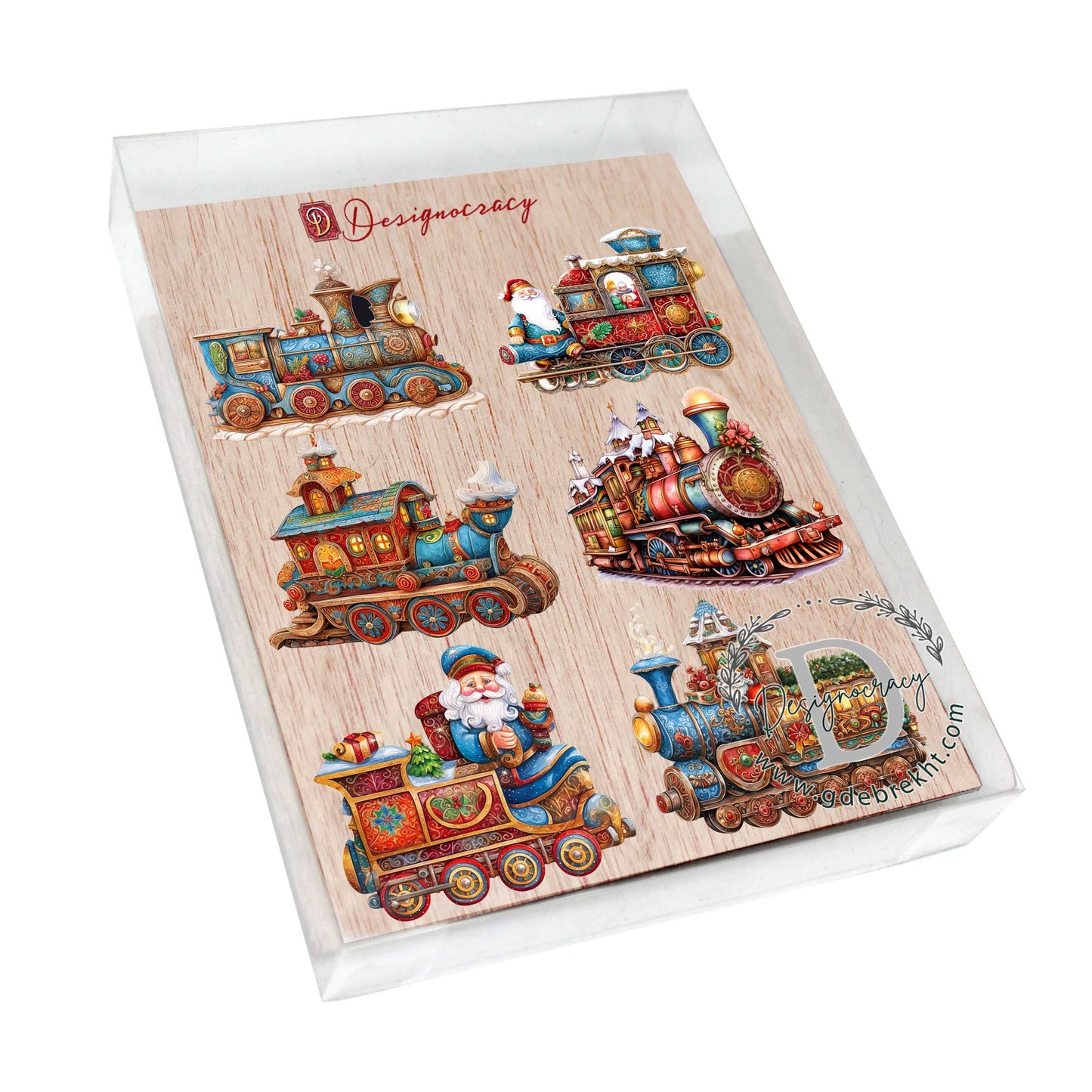 Santa Christmas Train Decorative Wooden Magnets Set of 6 by G. Debrekht - Christmas Decor - 8090123G-S6