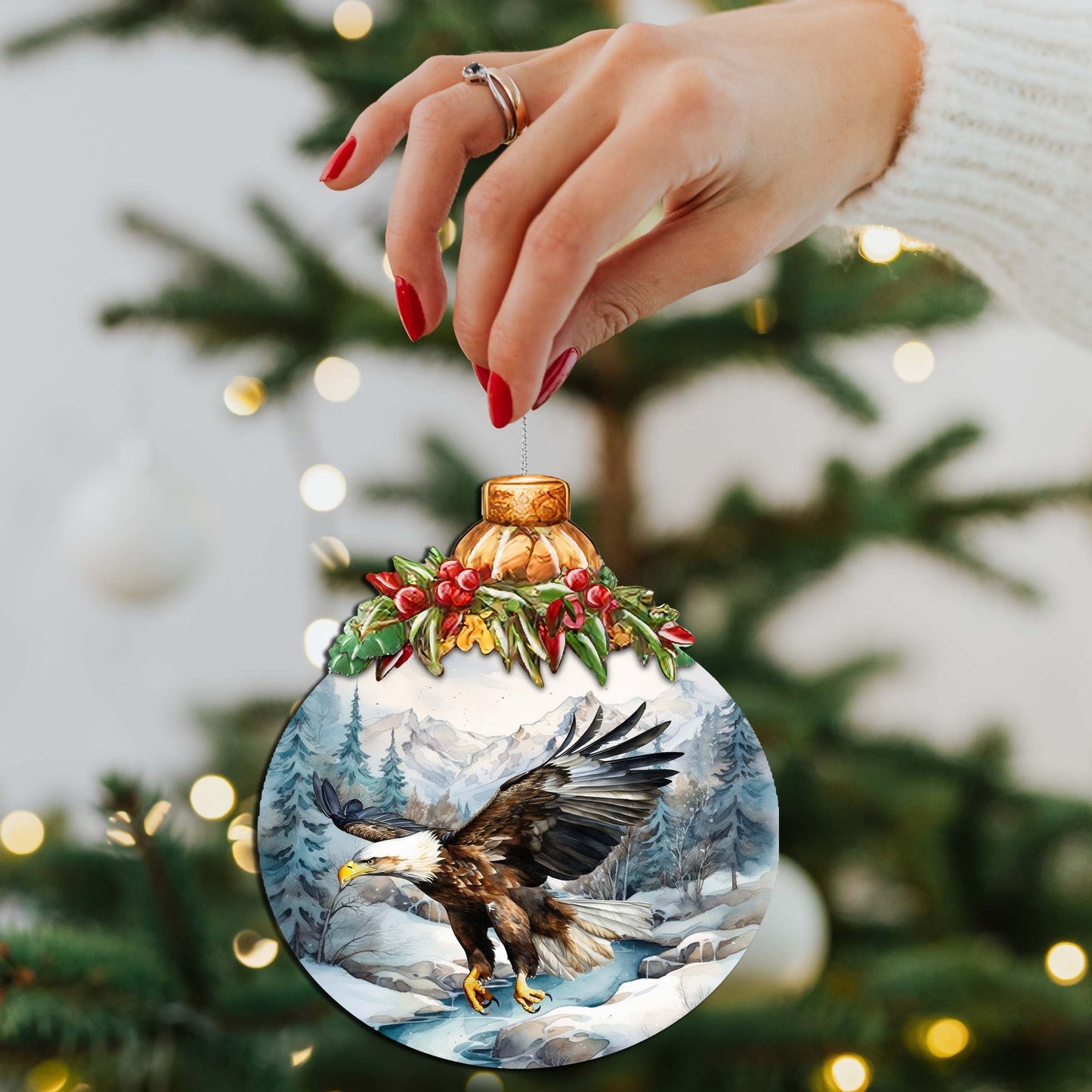 Alaskan Graceful Eagle Wooden Ornaments by G.Debrekht - Wildlife Holiday Decor - 870030