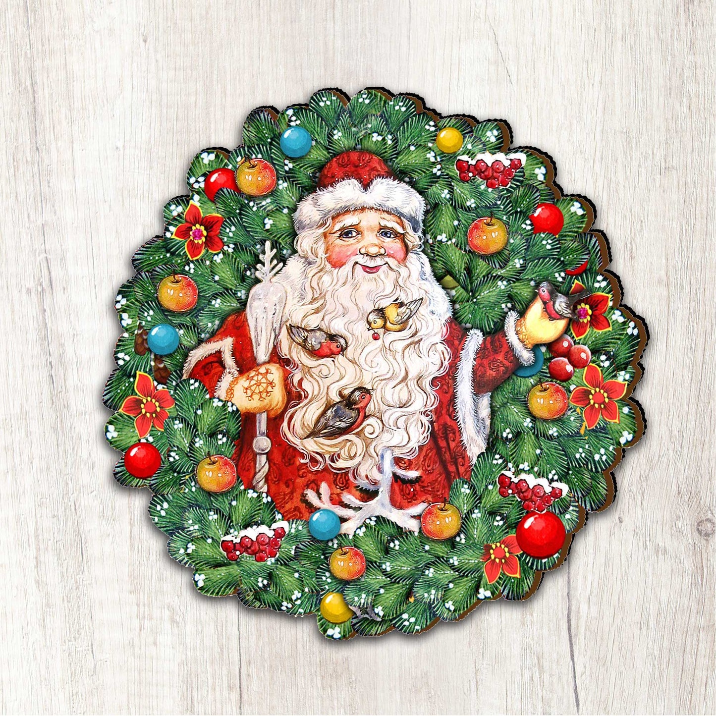 Santa Wreath with Birds Door Decor by G. DeBrekht - Christmas Santa Snowman Decor - 8185320H