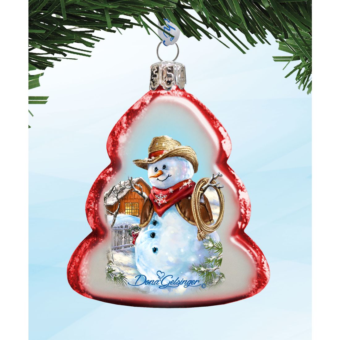 Cowboy Snowman Mercury Glass Ornament by D. Gelsinger - Christmas Santa Snowman Decor - 778101-1541
