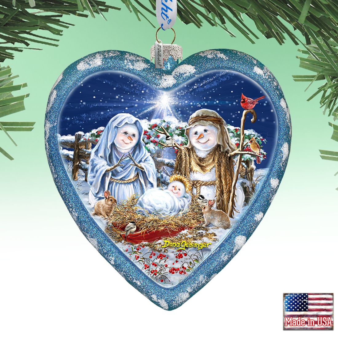Snow Family Nativity Heart Glass Ornament Limited Edition by D. Gelsinger - Christmas Decor - 738-102-DG