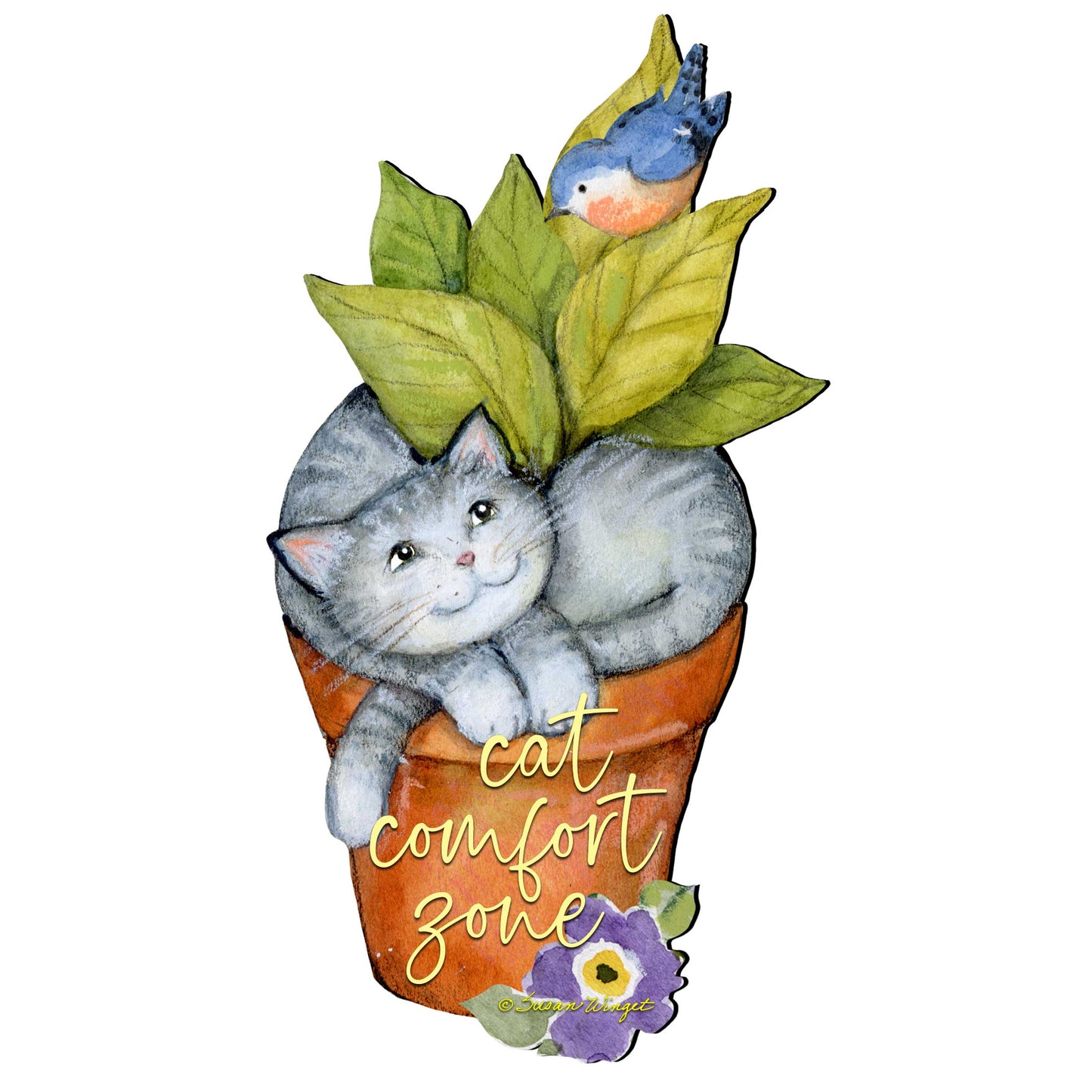 Cat Lovers Welcome Sign Cats Comfort Zone in a Pot Door Wreath - Handmade Gift for Porch Decor by Susan Winget - 8471214H-SW