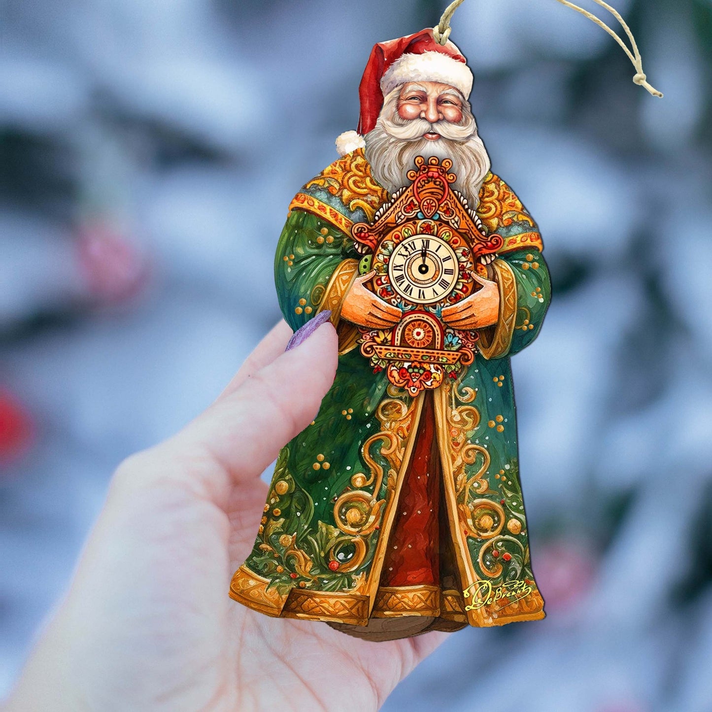 St. Nick's Magic Clock Wooden Ornaments by G. Debrekht - Christmas Santa Snowman Decor - 8691412