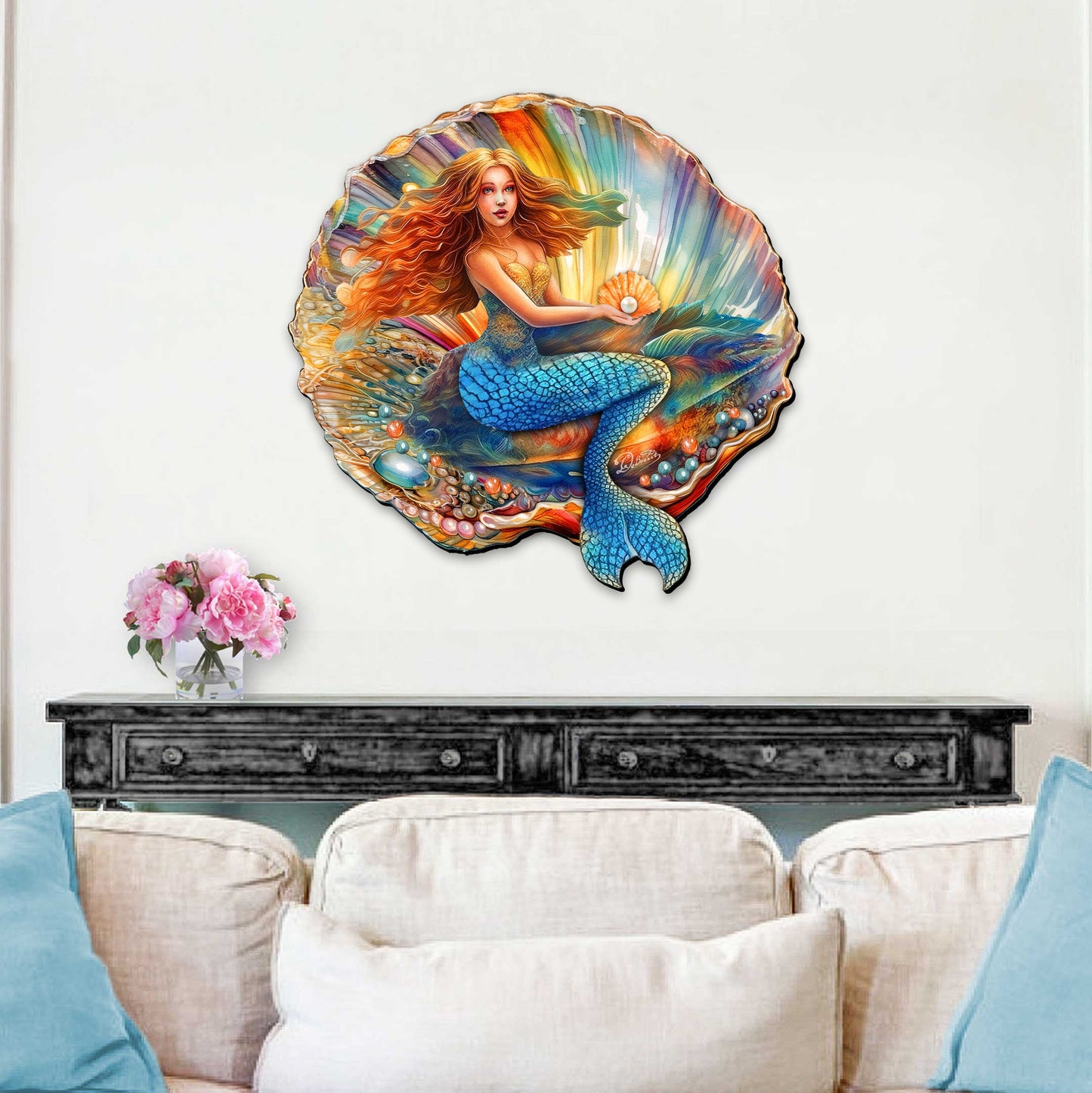Mermaid in the Shell Holiday Door Decor by G. Debrekht - Coastal Holiday Decor - 8688200H