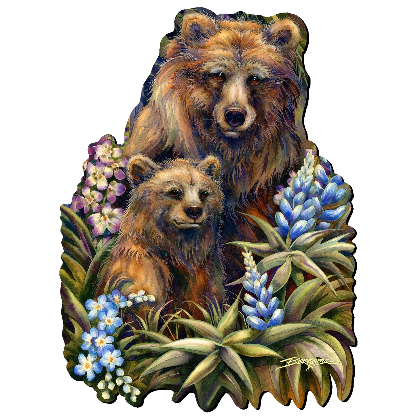 Grin & Bear it Grizzly Mother & Cub Wall Art by J. Bergsma - Wildlife Holiday Decor - 8591947W-JB