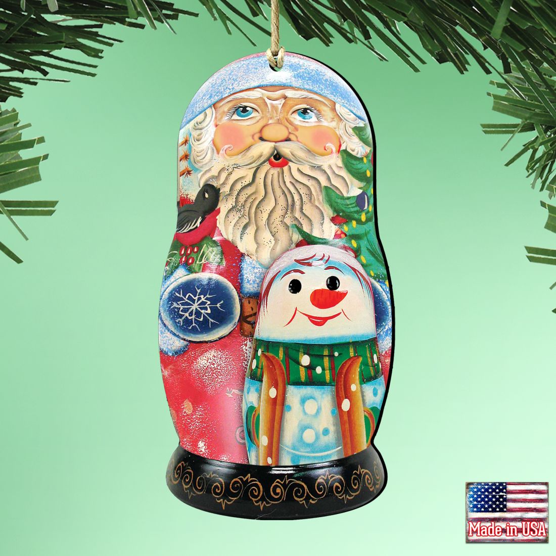 Santa Nesting Doll Wooden Ornaments by G. DeBrekht - Christmas Santa Snowman Decor - 8115142