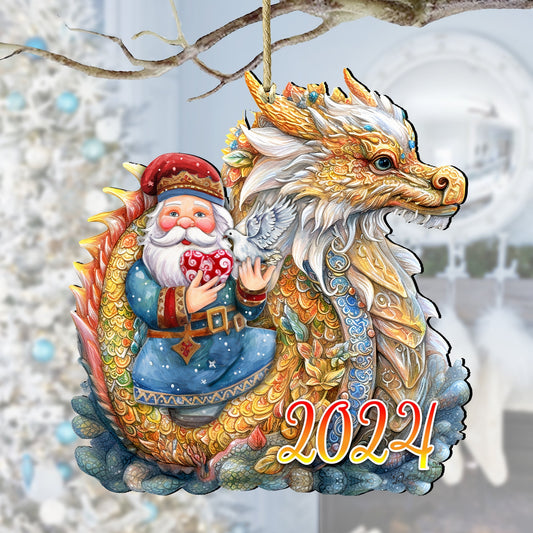 Santa with Dragon Wooden Ornaments by G. Debrekht Christmas Decor - 8611088-24