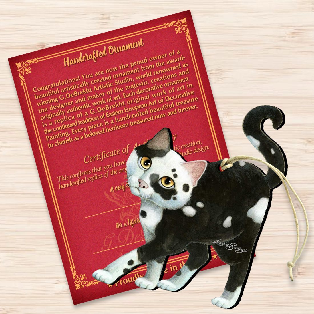 Cookie N Creme Cat Wooden Ornaments by Laura Seeley - Pets Dog and Cats Decor - 8512064-LS