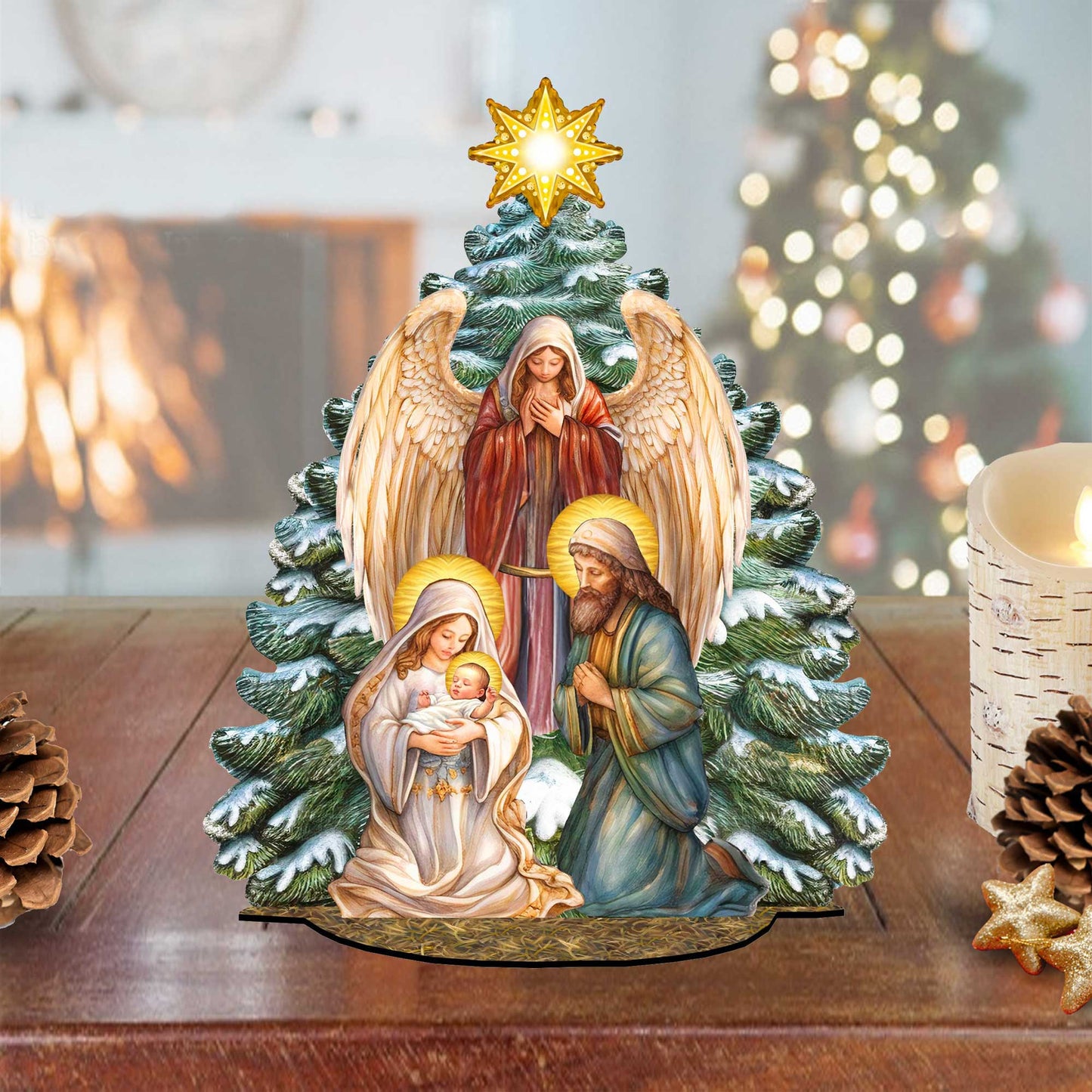 Nativity Scene with Christmas Tree Decorative Village Set by G. Debrekht Nativity Holiday Decor - 852767