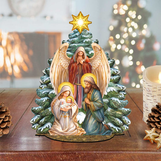 Nativity Scene with Christmas Tree Decorative Village Set by G. Debrekht Nativity Holiday Decor - 852767