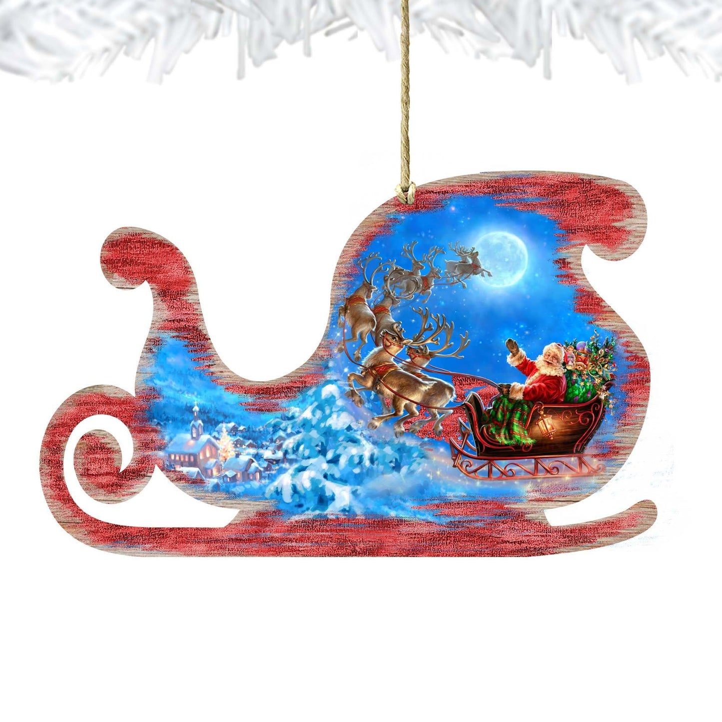 Santa Magical Flight Wooden Ornaments by Gelsinger - Christmas Santa Snowman Decor - 8161020-1314