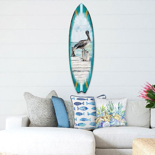 Pelican Surfboard Coastal Door Art by G. DeBrekht - Coastal Sea-Life Decor - 8490107HS