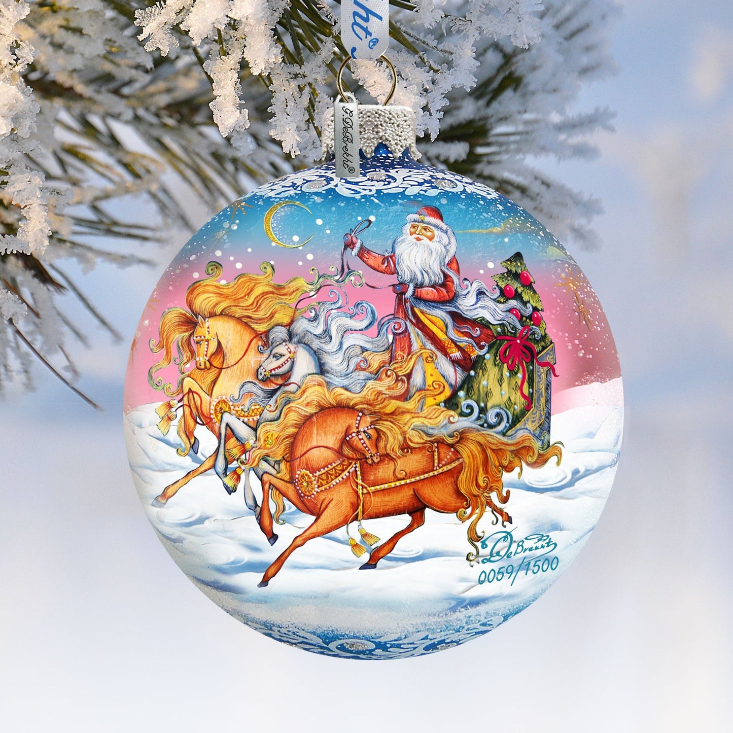 Sleigh Ride Ball Glass Ornament Limited Edition by G. DeBrekht - 73850