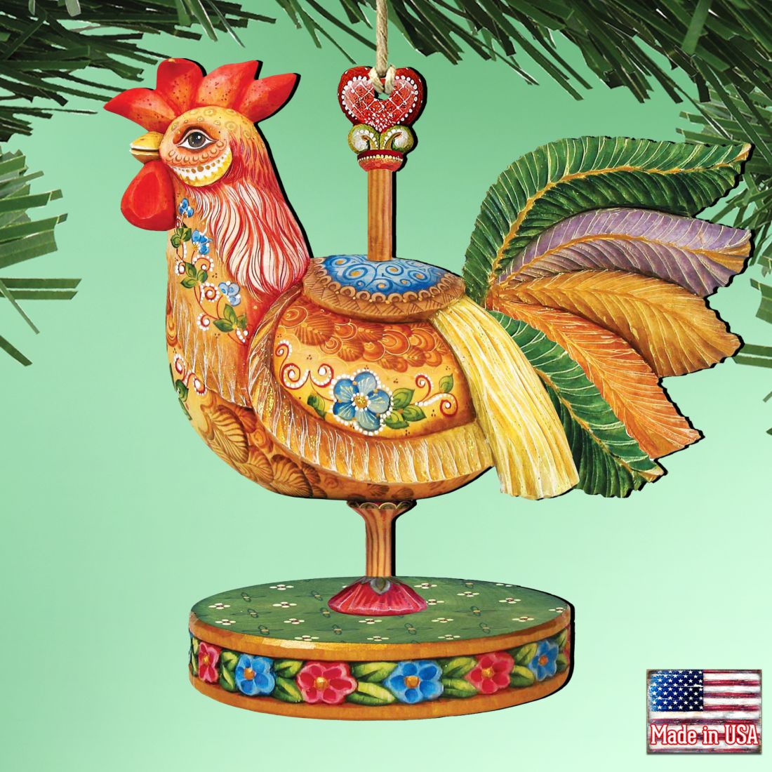 Carousel Rooster Christmas Wooden Ornaments by G. DeBrekht - Carousel Holiday Decor - 8114038