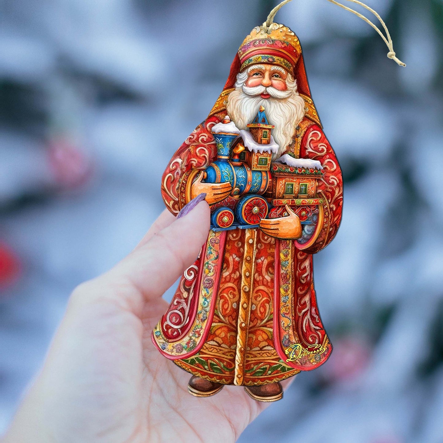 Santa's Miniature Holiday Express Wooden Ornaments by G. Debrekht - Christmas Santa Snowman Decor - 8691417