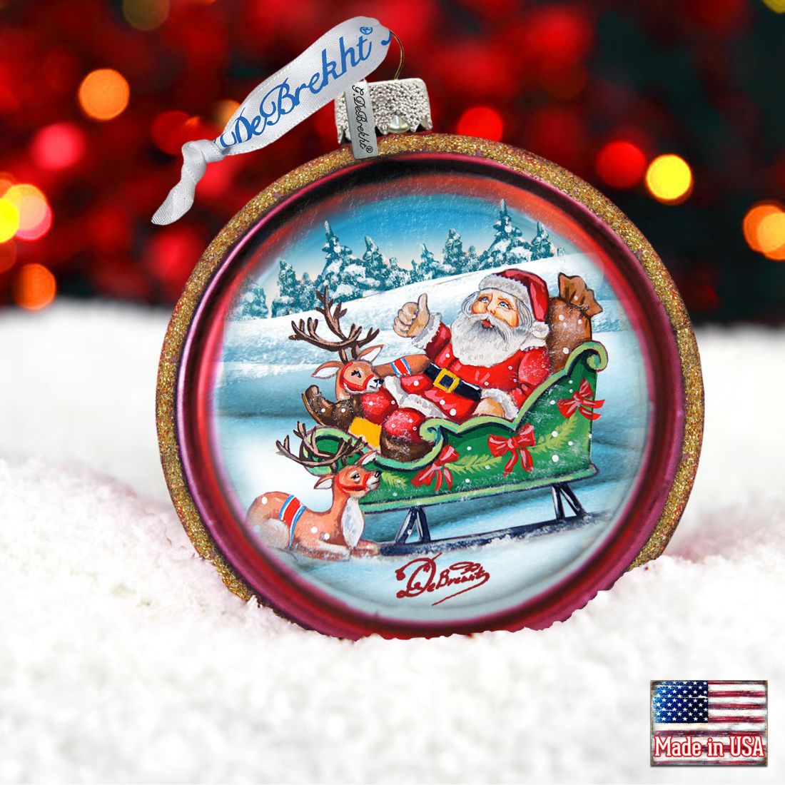 Joyful Sleigh Ride Cut Ball Glass Ornament by G. DeBrekht - Christmas Decor - 764-004