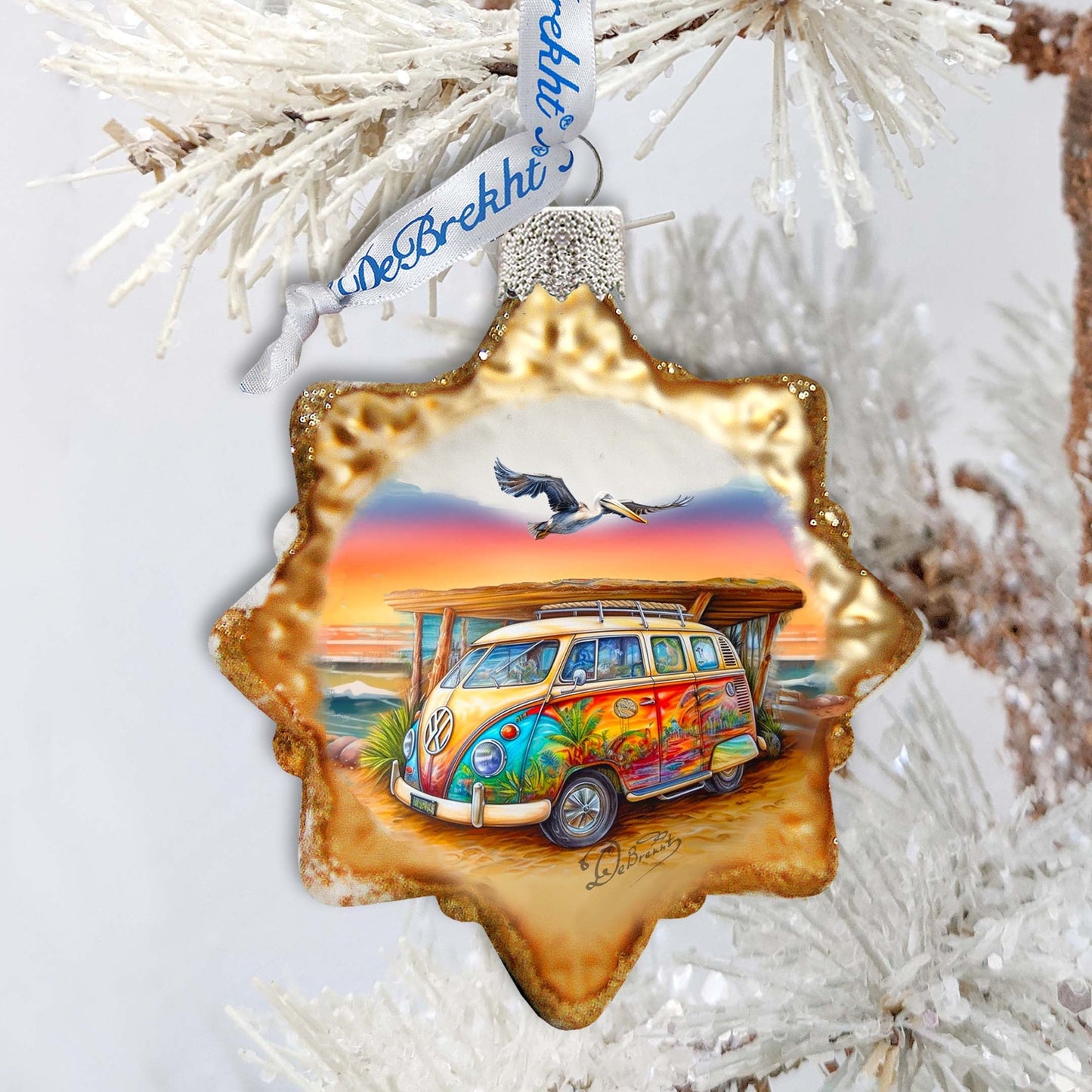 Nautical Christmas Decor - Beach Van Keepsake Glass Ornaments by G. Debrekht - Coastal Holiday Decor - 777395
