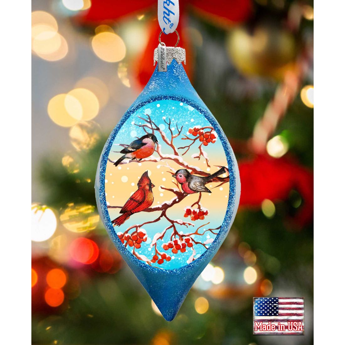 Winter Bird Drop Glass Ornament by G. DeBrekht - Christmas Decor - 74171