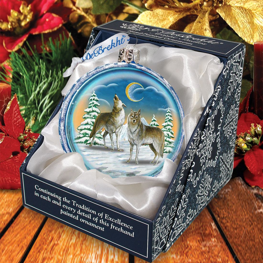 Winter Wolves Cut Ball Glass Ornament by G. DeBrekht - Wildlife Holiday Decor - 764-011