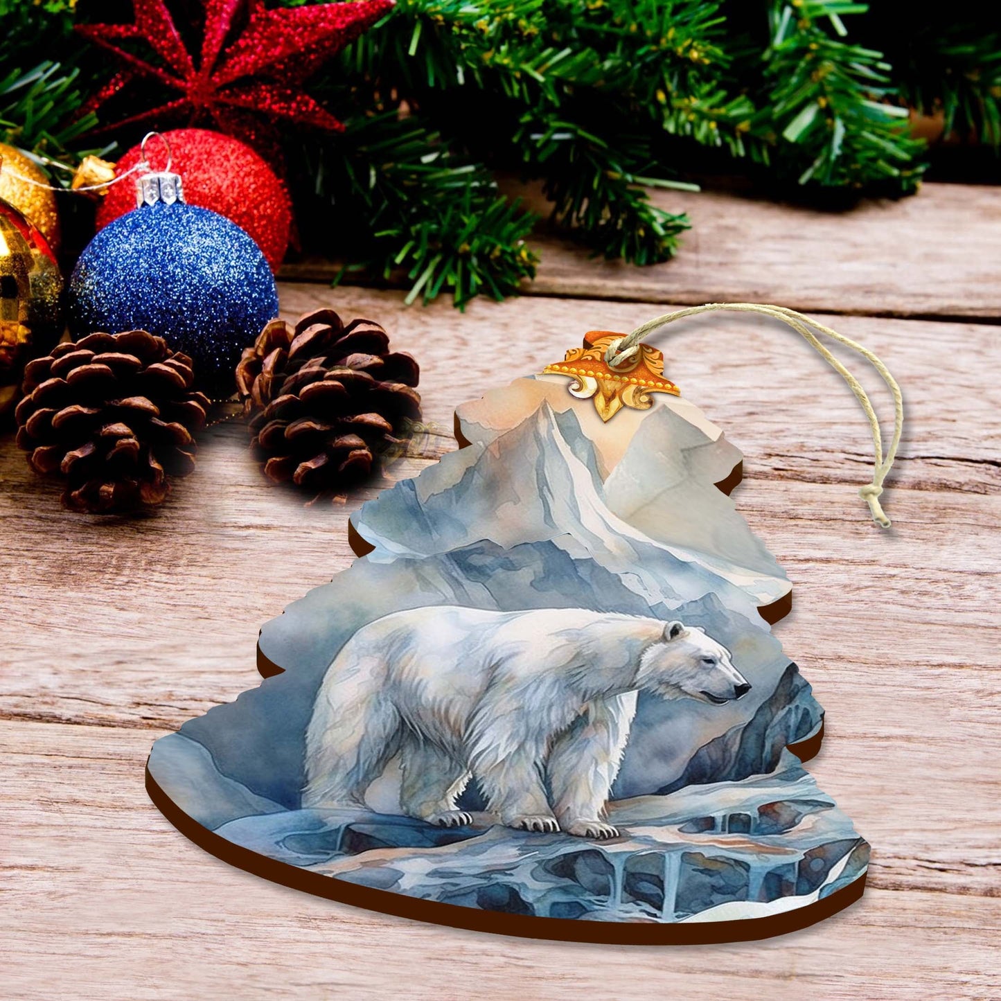 Frost Crest Polar Bear Tree Wooden Ornaments by G.Debrekht - Wildlife Holiday Decor - 870002