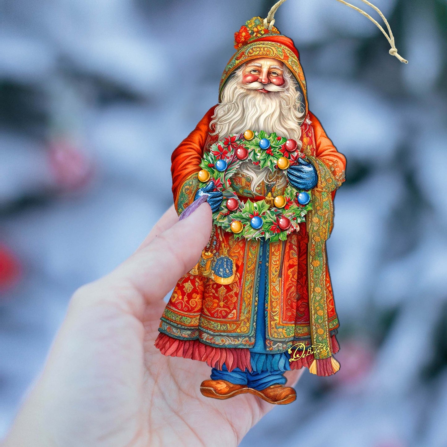 Santa's Wreath of Joy Wooden Ornaments by G. Debrekht - Christmas Santa Snowman Decor - 8691402