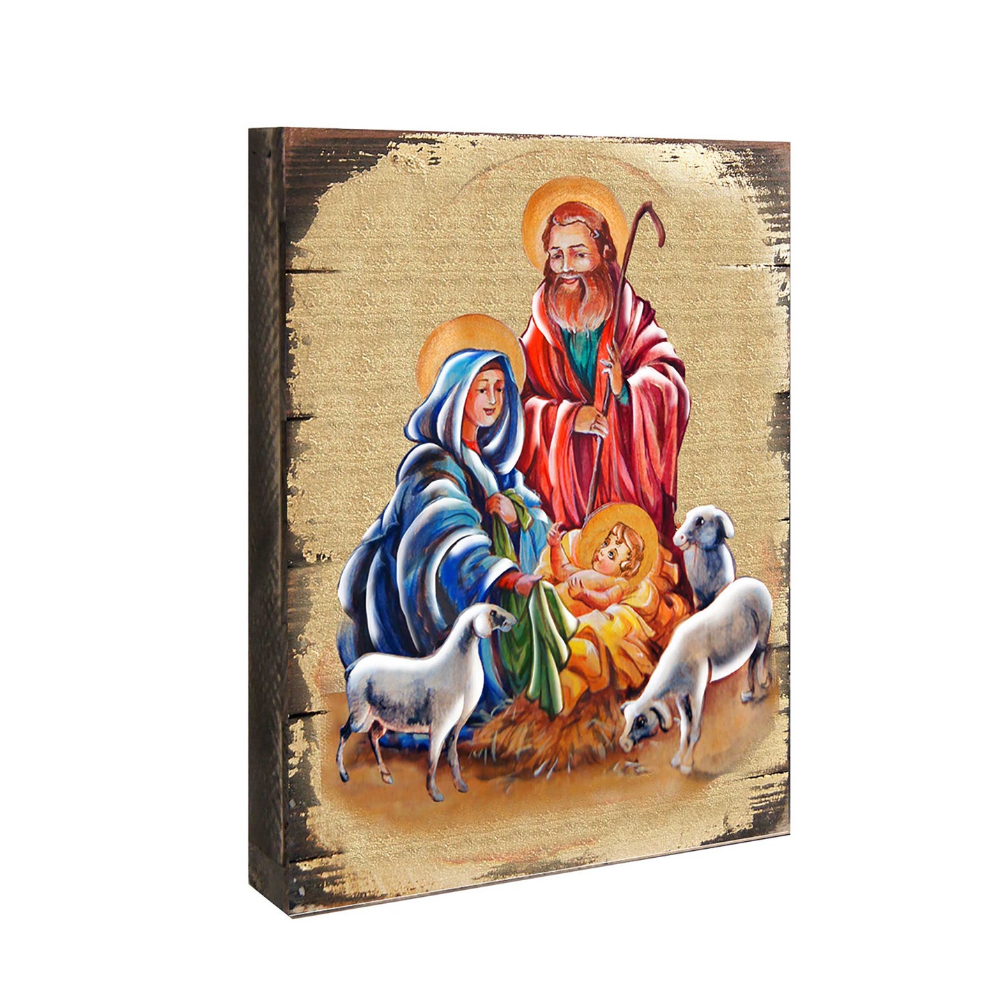 Holy Family Wooden Gold Plated Religious Christian Sacred Icon - Inspirational Icon Decor - 85050