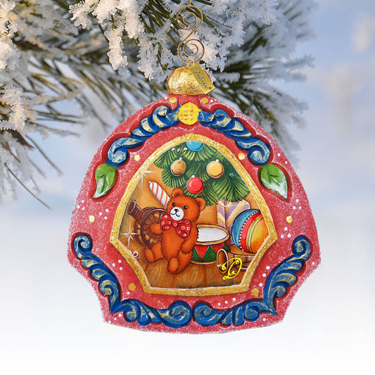 Teddy Bear Medallion Sculpted Hand-Painted Christmas Ornament by G. DeBrekht - Christmas Decor - 6102842