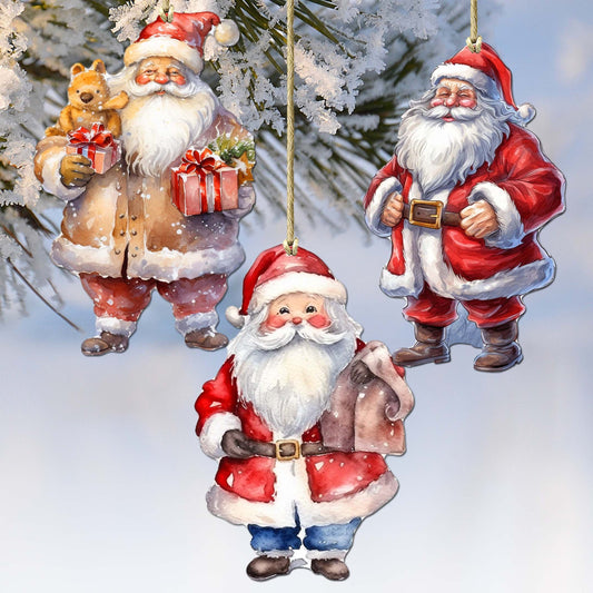 Santa Decorative Wooden Ornaments of 3 by G. Debrekht - Christmas Decor - 8091009-S3