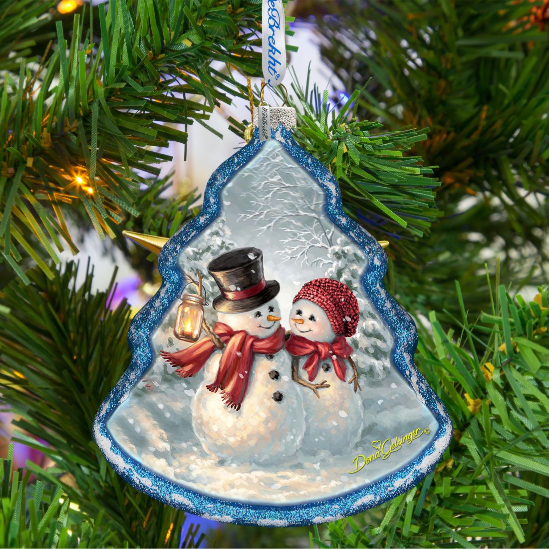 Snow Couple Glass Ornament by D. Gelsinger - Christmas Santa Snowman Decor - 762-108-DG