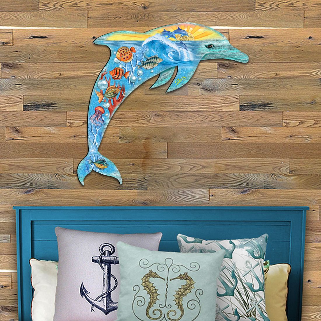 Sea Creatures Dolphin Coastal Door Decor by G. DeBrekht - Coastal Holiday Decor - 81985192H